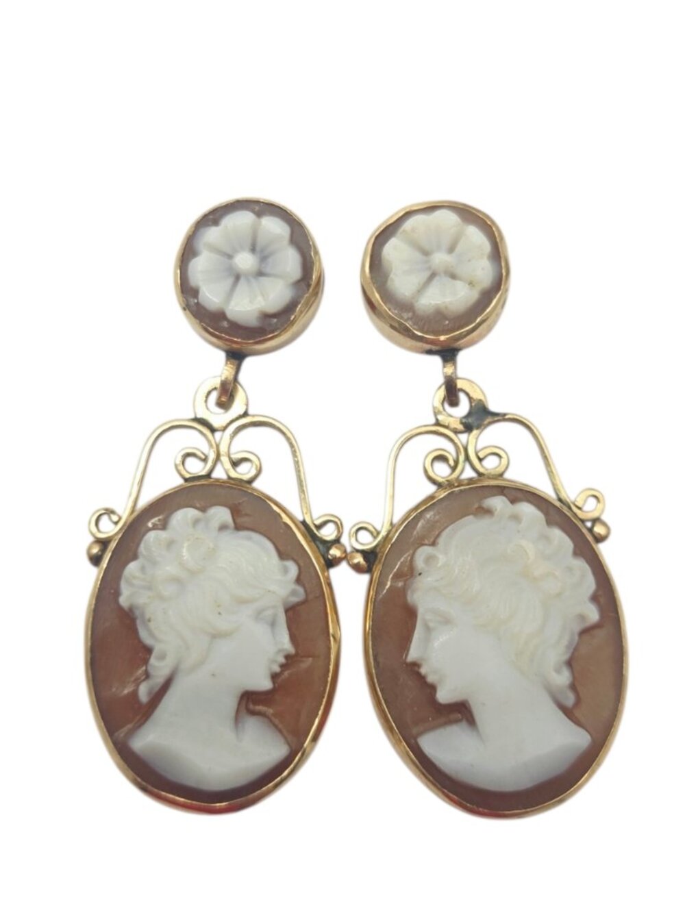 14K Yellow Gold Cameo Drop Earrings #25154